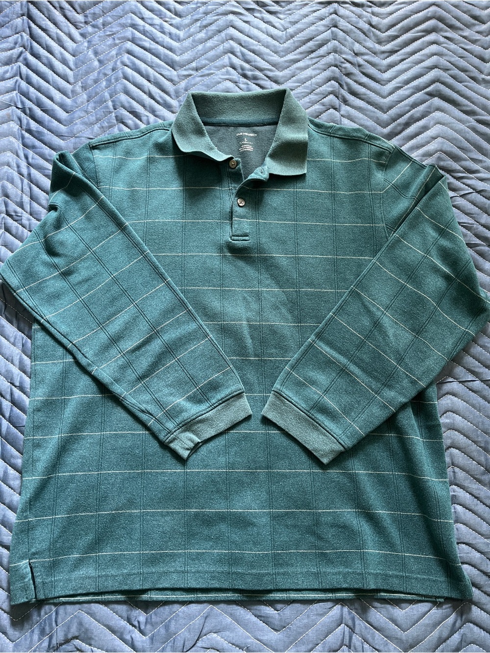 Van Heusen Teal Green Windowpane Long-Sleeve Polo
